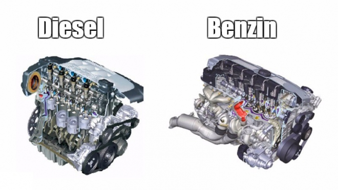 Aký je rozdiel medzi benzínovým a naftovým motorom?